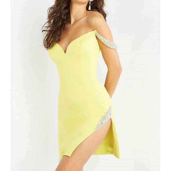 Jovani - 62145 Embellished Jewel Neck Feathered Sheath Dress
